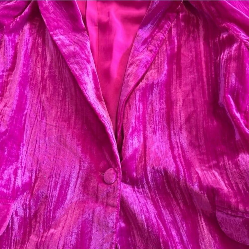 Nasty Gal Hot Pink Crushed Velvet Blazer Size 10 | Statement Party Jacket - Picture 3 of 10